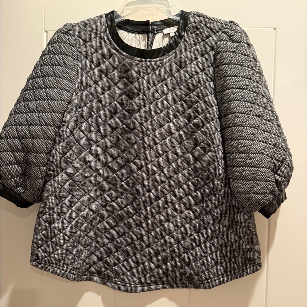 Quilted Black and White Herringbone Women's Top